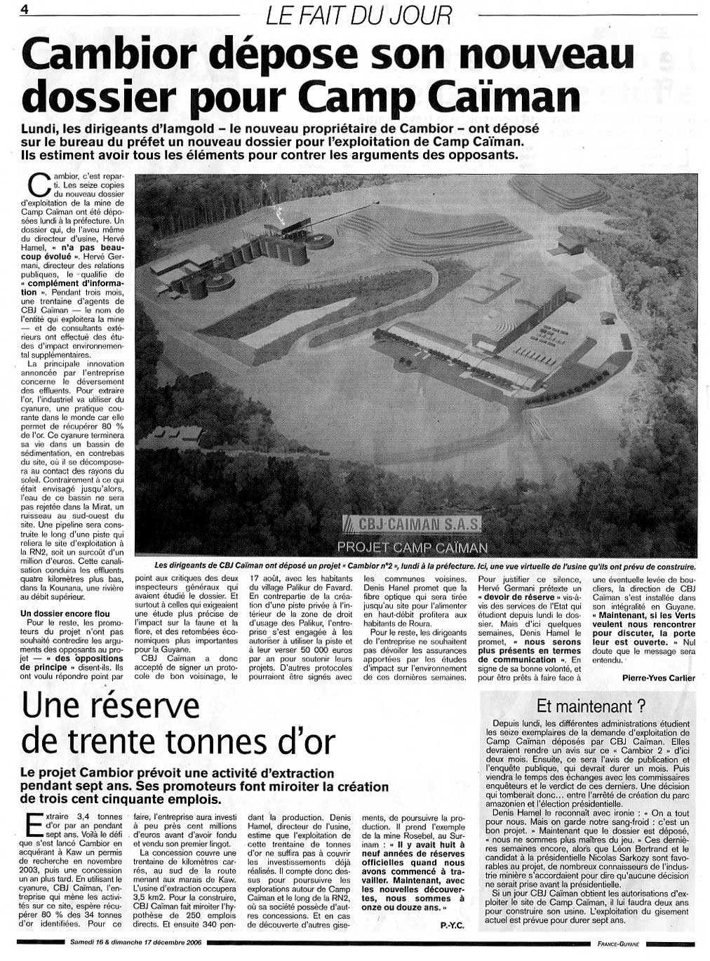 Le projet Cambior au milieu du Parc Naturel Le projet Cambior au milieu du Parc Naturel