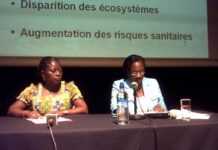 La ministre gabonaise de l'Environnement Georgette Koko, à gauche, et Bintou Djibo, représentant résident du Programme des Nations Unies pour le développement au Gabon
