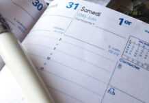 Calendrier dans un agenda