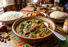 Ragoût à la pâte d’arachide et aux épinards illustration ragout sauce arachide et épinard