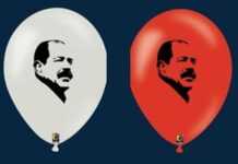 Portrait de Chokri Belaïd imprimé sur des ballons