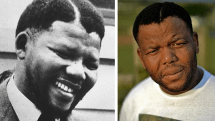 Nelson Mandela dans les années 50 et Ayanda Mbatyothi en 2013