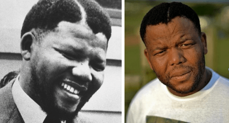 Nelson Mandela dans les années 50 et Ayanda Mbatyothi en 2013