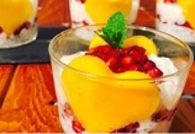 Perles du Japon, crème de coco, mangue et grenade Perles du Japon, crème de coco, mangue et grenade