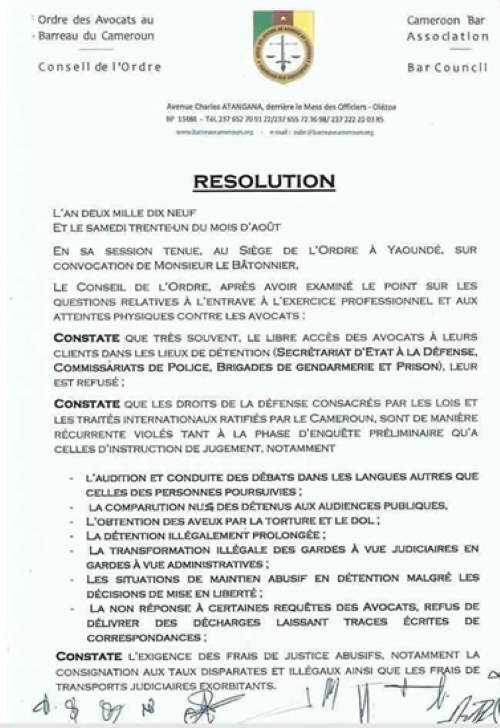 Resolution avocat Cameroun 1