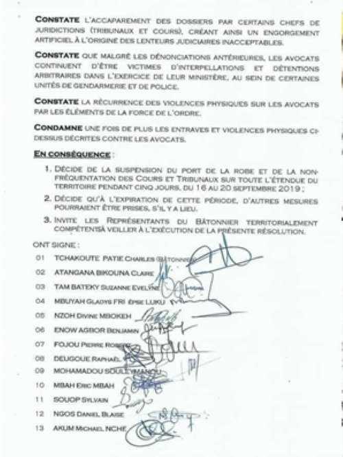 Resolution avocat Cameroun 2