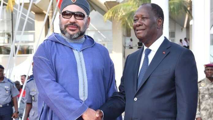 Le roi du Maroc, Mohammed VI, et le Président de la Côte d'Ivoire, Alassane Ouattara