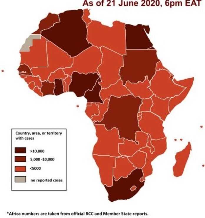 Carte Covid-19 en Afrique 21 juin 2020