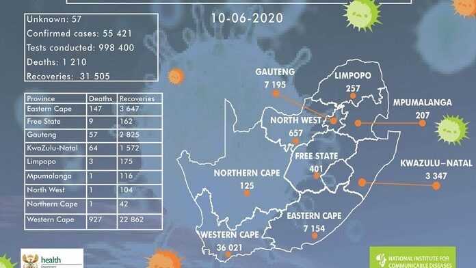 Carte du Covid19 en Afrique du Sud le 10 mai