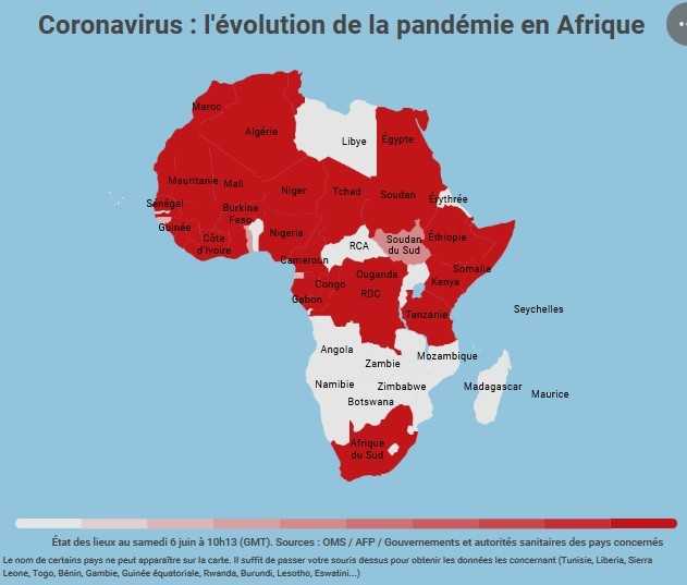 Carte interactive du Covid 19 en Afrique : le point par pays le 6 juin 2020