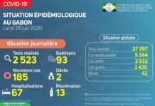 Coronavirus Gabon : Situation Épidémiologique au Gabon, 29 juin 2020