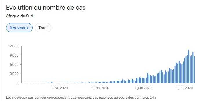 Evolution des cas de Covid-19 en Afrique du Sud