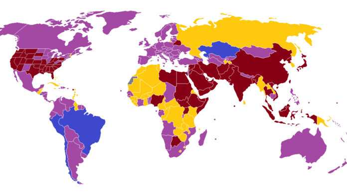 Carte mondiale des Etats pratiquant la peine de mort