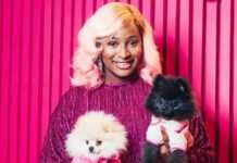 DJ Cuppy avec ses chiots