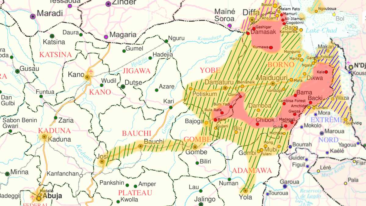 Carte du contrôle et des attaques de Boko Hama dans la région du lac Tchad