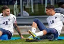 PSG : Achraf Hakimi reprend les entraînements dimanche Achraf Hakimi (droite)