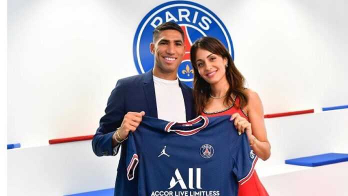 Achraf Hakimi et Hiba Abouk à Paris