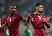 Les joueurs marocains Ayoub El Kaabi et Youssef En-Nesyri