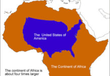 La taille de l'Afrique et des Etats unis