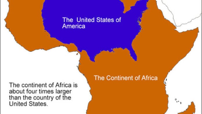 La taille de l'Afrique et des Etats unis