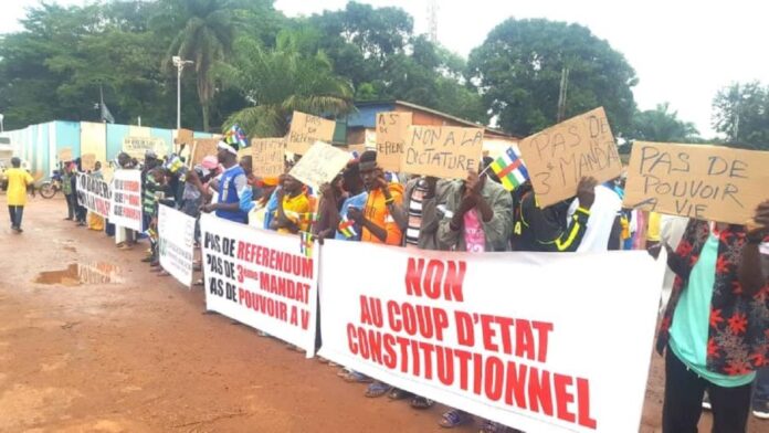 Des manifestants à Bangui, ce 14 juillet 2023-