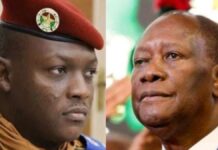 Le capitaine Ibrahim Traoré et le Président Alassane Ouattara