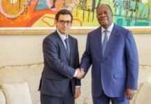 La tournée africaine de Stéphane Séjourné s’achève en Côte d’Ivoire Stéphane Séjourné et Alassane Ouattara