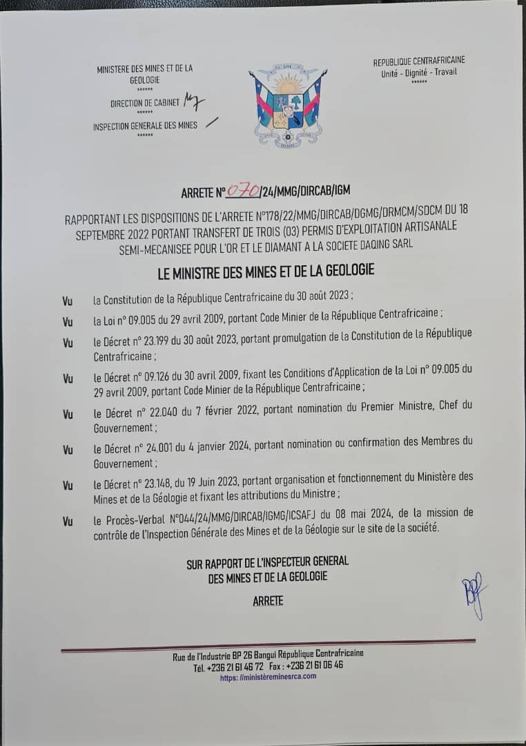 Communiqué de presse-suspension-entreprise-chinoise-Centrafrique