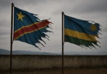Drapeaux de la RDC et du Rwanda