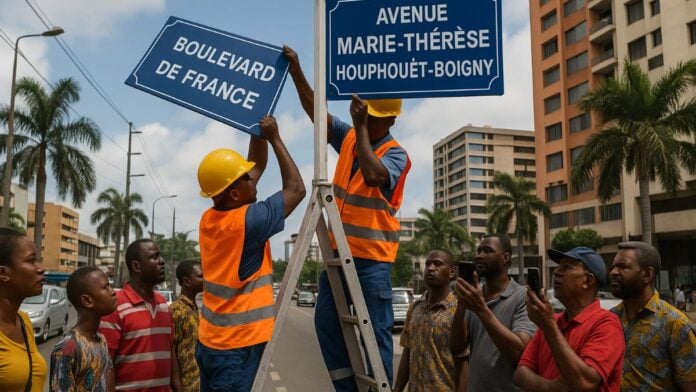Illustration changement des plaques de rues coloniales Illustration changement des plaques de rues coloniales