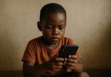 Illustration IA enfant et telephone