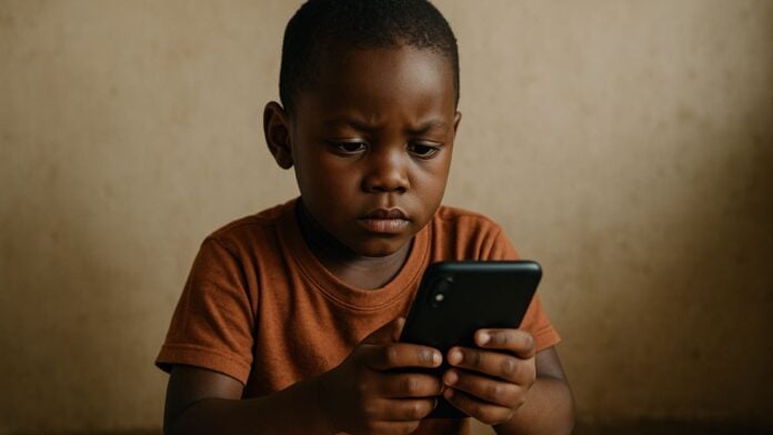 Illustration IA enfant et telephone Illustration IA enfant et telephone
