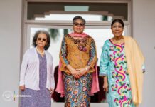 Judith Suminwa entourée de Sahle-Work Zewde et Catherine Samba-Panza