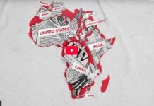 Carte d'Afrique avec la Chine, l'inde, l'Amérique et l'Europe