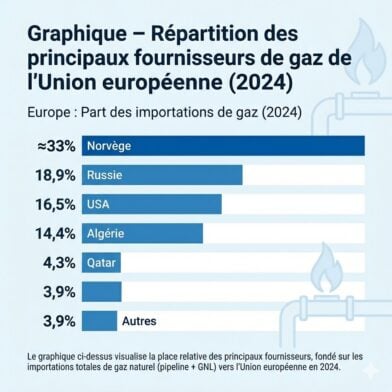Répartition des principaux fournisseurs de gaz à l'Union Euopéenne (2024)