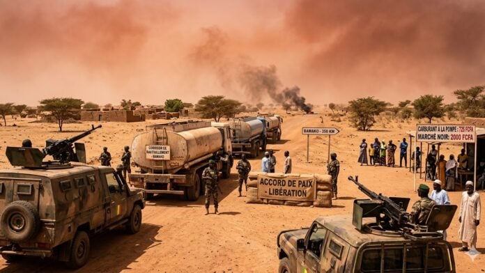 Illustration blocus terrestre au Mali et la crise mondiale du pétrole.