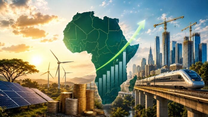 BAD croissance économique afrique 2026 financement développement Carte de l’Afrique illustrant la croissance économique, les investissements, les infrastructures et les énergies renouvelables.