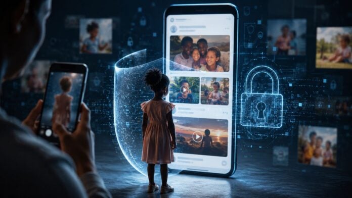 Vie privée, l’enfance à l’épreuve des réseaux sociaux Vie privée, l’enfance à l’épreuve des réseaux sociaux. Illustration générée par IA.