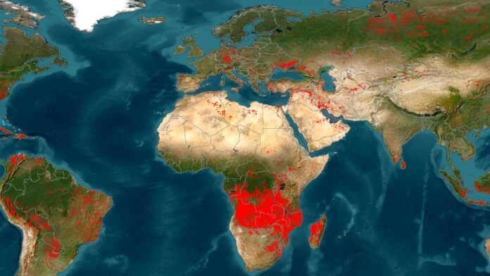 Carte de la nasa sur les feux au 31 juillet 2026