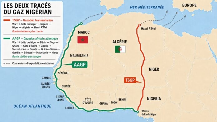 Tracés des gazoducs marocain et algérien Tracés des gazoducs marocain et algérien