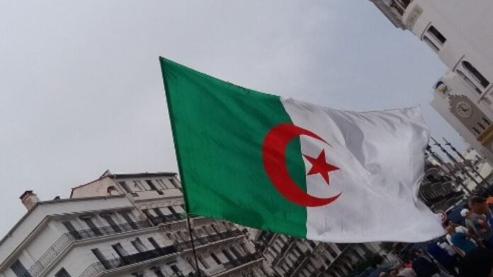 Drapeau algérien dans une manifestation Drapeau algérien dans une manifestation